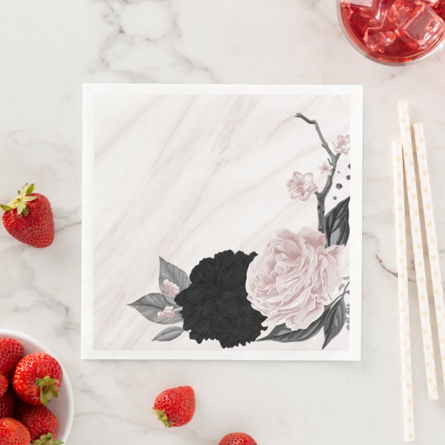 Schön schwarz-rosa Blume aus Marmor Serviette (Beispiel)