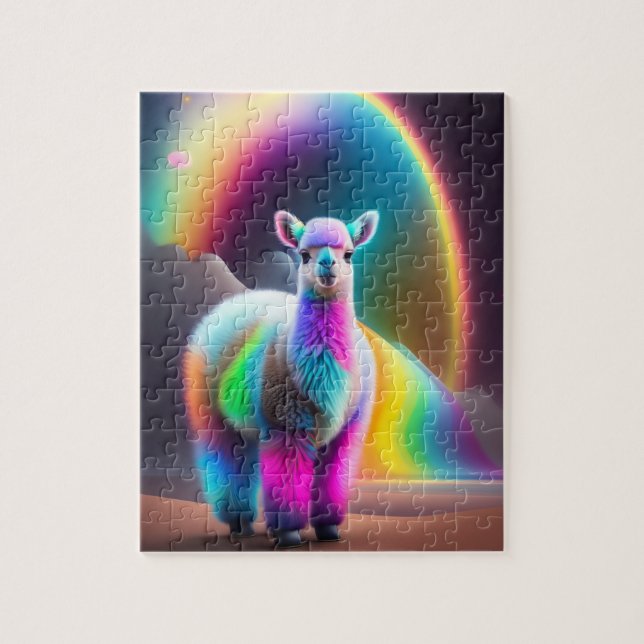 Schön süß und farbenfroh Niedlich Fluffy Llama Puzzle (Vertikal)