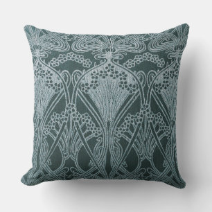 Schön, Türkis Silber, Art Nouveau Muster, floral, Kissen