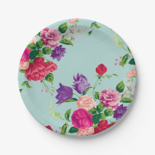 schön, Vintag, mint, blumenreich, rosa, niedlich, Pappteller