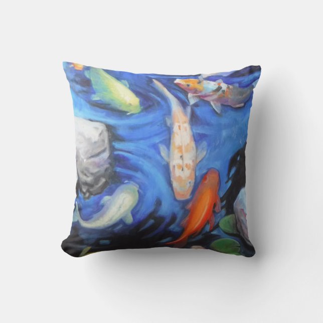 Schöne 16" x 16" Koi Außenwirbelkissen Kissen Für Draußen (Vorderseite)