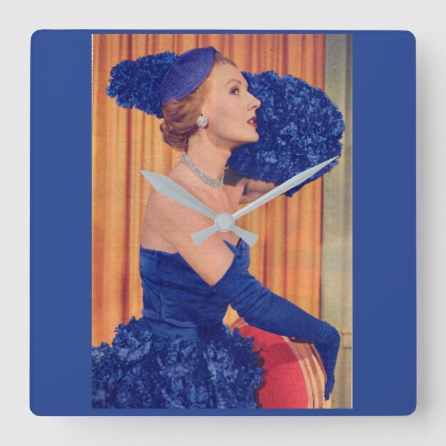 Schöne 1950er Jahre in blau Quadratische Wanduhr (Vorderseite)