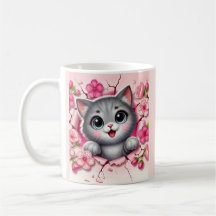 Schöne 3D Cat Peeking durch florale Wandgestaltung