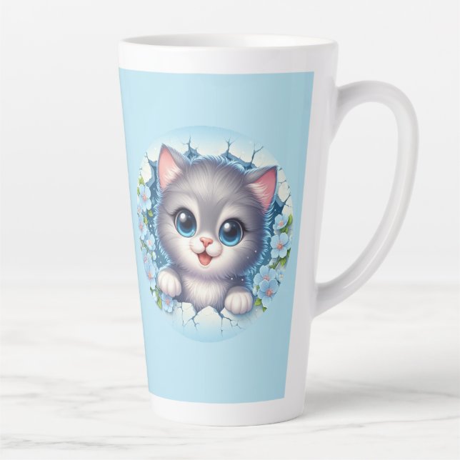 Schöne 3D Cat Peeking durch florale Wandgestaltung Milchtasse (Rechts)