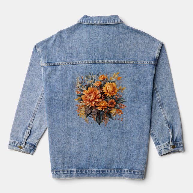 Schöne 3D HerbstBlume Jeansjacke (Rückseite)
