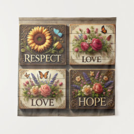 Schöne 3D-Holzschilder mit floraler Aufhellung Wandteppich