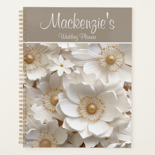 Schöne 3D White Gardenia Wedding Planer (Vorderseite)