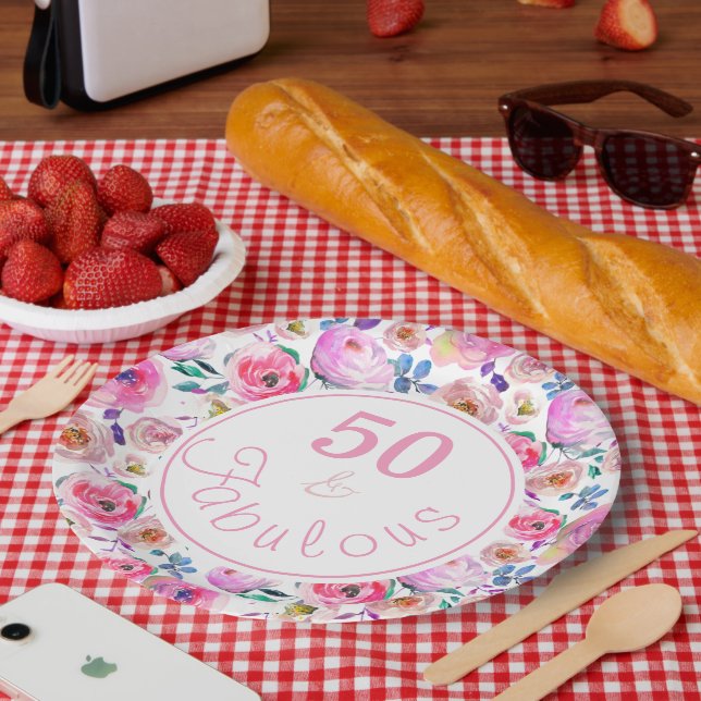 Schöne 50 und fabelhafte Wasserfarbe Pappteller (Picknick)