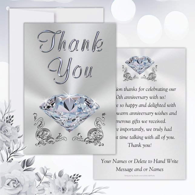 Schöne 60. Hochzeit Jubiläum Danke Karten (60th Anniversary Thank You Cards with Envelopes or Any Year. Diamond wedding anniversary supplies. )