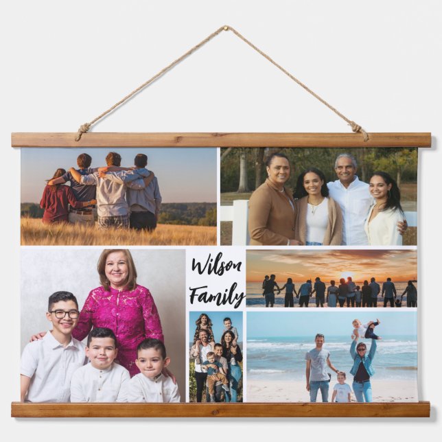 Schöne 6 Familienfotografie Collage Personalisiert Wandteppich Mit Holzrahmen (Vorne)