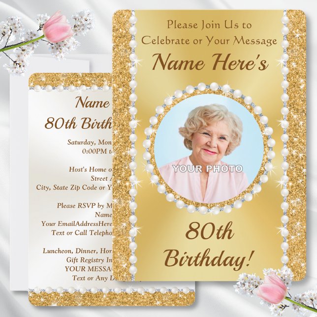 Schöne, 80. Geburtstagseinladungen mit FOTO, Einladung (Invitations for 80th birthday. 80th birthday invitations with photo. 80th birthday invitations. Her)