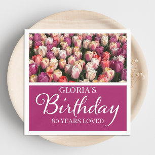 Schöne 80. Geburtstagsfeier Florale Tulpen Serviet Serviette