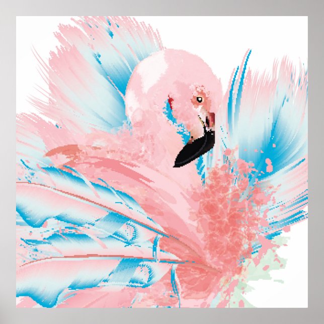 Schöne Abbildung mit gezeichnet rosa Flamingo an Poster (Vorne)