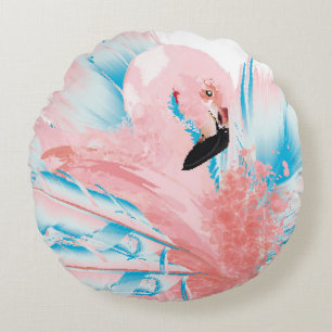 Schöne Abbildung mit gezeichnet rosa Flamingo an Rundes Kissen