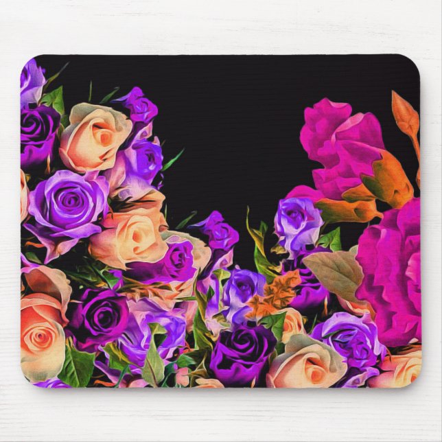 Schöne abstrakte Blumen-schwarzer Hintergrund Mousepad (Vorne)