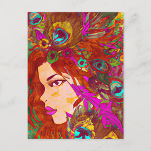 Schöne Abstrakte Kunst   Frauen mit Feathers Postkarte
