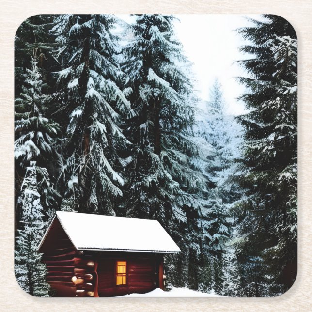 Schöne Abstrakte Winterhütte Rechteckiger Pappuntersetzer (Vorderseite)