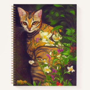 Schöne abyssinische Katze im Mitternachtsgarten Notizbuch