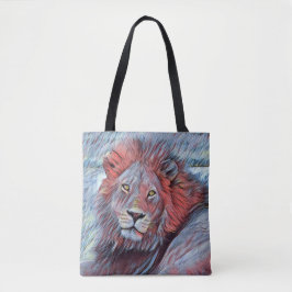 Schöne African Lion Watercolor in Red and Blue