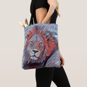 Schöne African Lion Watercolor in Red and Blue
