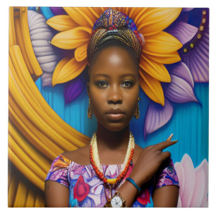 Schöne Afrikanerin mit Armbanduhr Fliese