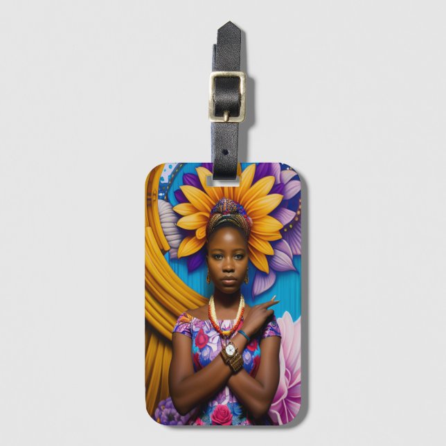 Schöne Afrikanerin mit Armbanduhr Gepäckanhänger (Vorderseite Vertikal)