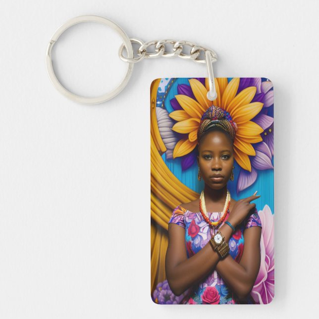 Schöne Afrikanerin mit Armbanduhr Schlüsselanhänger (Vorderseite)
