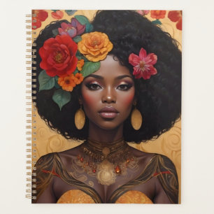 Schöne afrikanische Amerikanerin mit Blume Planer