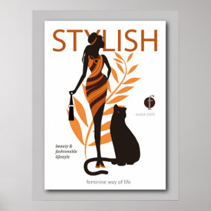 Schöne afrikanische Fashion Girl Big Cat Panther Poster