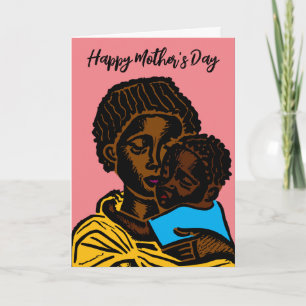 Schöne afrikanische Mutter und Kind-Woodcut-Urlaub Karte