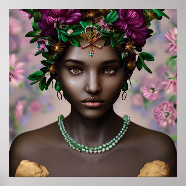 Schöne afroamerikanische Frau mit Blume Poster (Vorne)