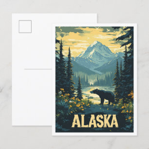 Schöne Alaska-Bär-Vintage-Illustration Reise Postkarte
