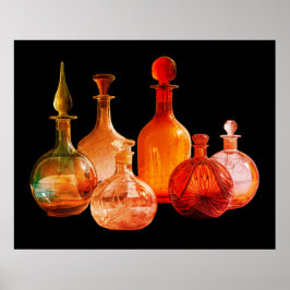 Schöne alte Glasflaschen schwarzer Hintergrund Wan Poster