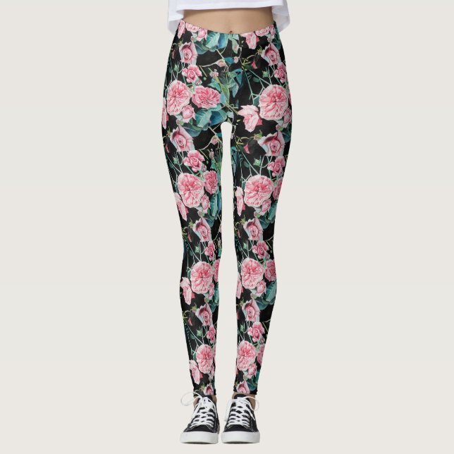 Schöne alte Rosen kleine Rose Leggings (Vorderseite)