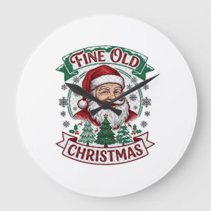 Schöne alte Weihnachten Santa Claus Bäume Schneefl Große Wanduhr