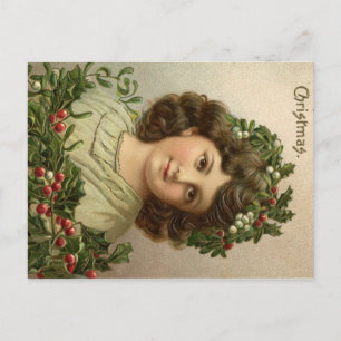 Schöne alte Weihnachtslithographie eines jungen Mä Postkarte