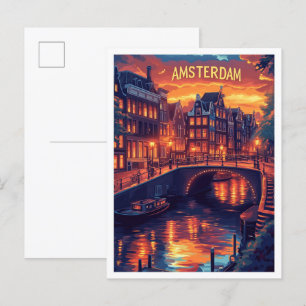 Schöne Amsterdam Vintag Illustration Travel Postkarte