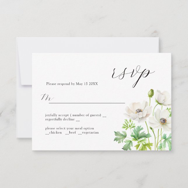 Schöne Anemone RSVP-Karte RSVP Karte (Vorderseite)