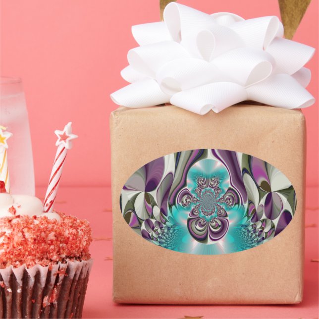 Schöne Angelic Lila und Cyan Abstrakt Print Ovaler Aufkleber (Party)