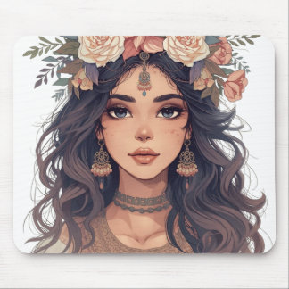 Schöne Anime-Blumen-Girl – Sanfte Pastell-Ästhetik Mousepad