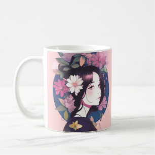 Schöne Anime-Girl mit Blumenkrone Kaffeetasse