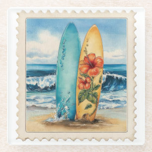 SCHÖNE ANTIK GEALTERTE SOMMER-SURFBRETTER GLASUNTERSETZER