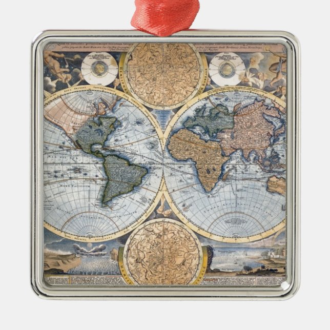 Schöne antike Atlas-Karte Silbernes Ornament (Vorne)