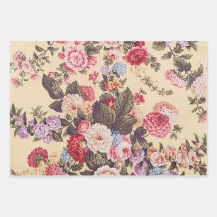 Schöne antike Blumen Beige  Geschenkpapier Set