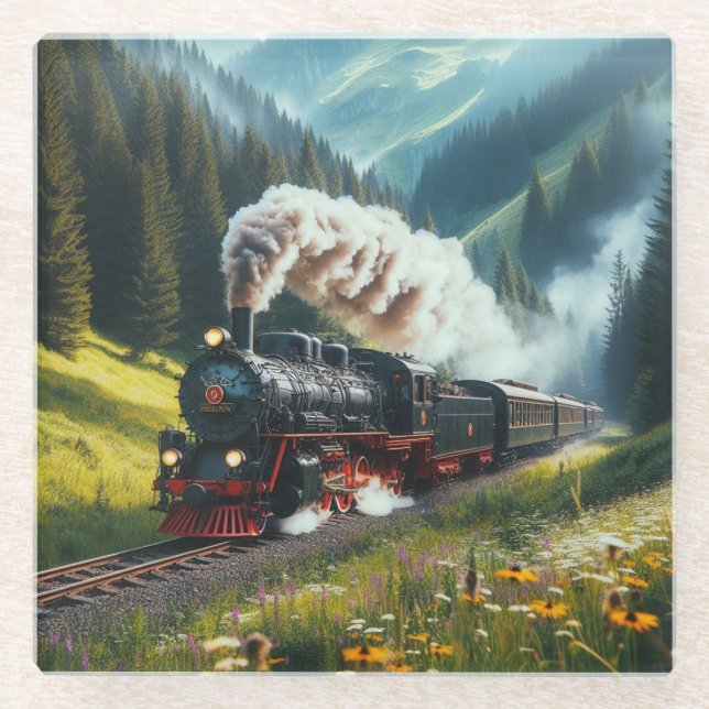 Schöne antike Dampflokomotive Motor Glasuntersetzer (Vorderseite)