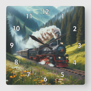 Schöne antike Dampflokomotive Motor Quadratische Wanduhr