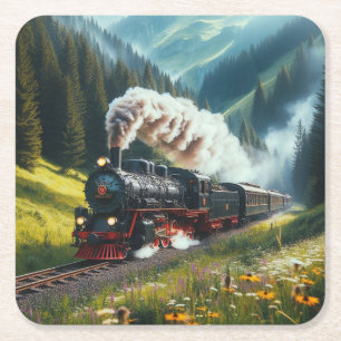 Schöne antike Dampflokomotive Motor Rechteckiger Pappuntersetzer