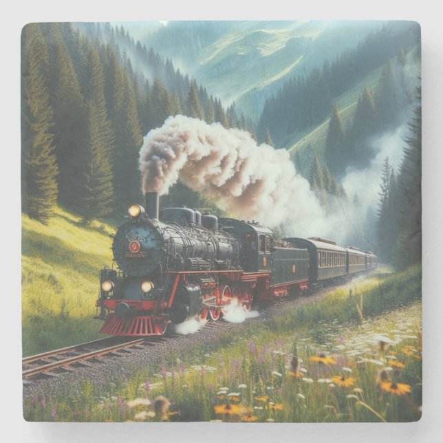 Schöne antike Dampflokomotive Motor Steinuntersetzer (Vorderseite)