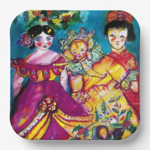 SCHÖNE ANTIQUE DOLLS mit Weihnachtsdekor Pappteller