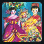 SCHÖNE ANTIQUE DOLLS QUADRATISCHER AUFKLEBER<br><div class="desc">Farbenfrohe und skurrile Puppen mit Weihnachtsschmuck ,  Aquarellmalerei von Bulgan Lumini (c).</div>